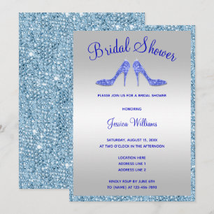 Invitation Mariage Paillettes Bleues Brillantes et Talons Hau