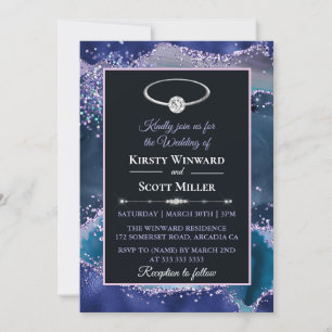 Invitation Mariage Paillettes d'Agate Bleu Violet