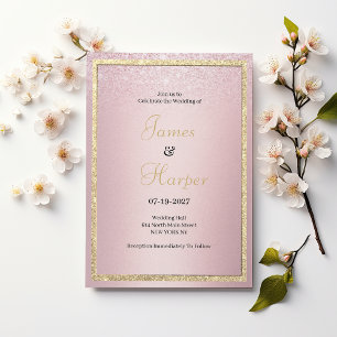 Invitation Mariage paillettes dorées dégradé rose de luxe