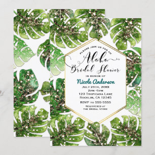 Invitation Mariage Paillettes Dorées Feuilles Tropicales