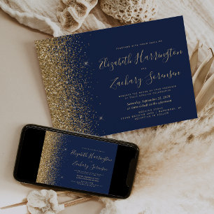 Invitation Mariage Paillettes Or Bleu Nuit Moderne
