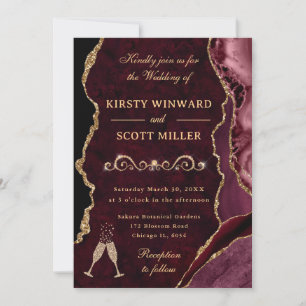Invitation Mariage paillettes rouge et or Agate et Marbre