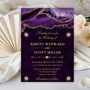 Invitation Mariage Paillettes Violet et Or Agate