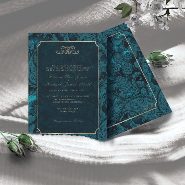 Invitation Mariage Paisley officiel Dark Turquoise ID767 (Créateur téléchargé)