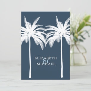 Invitation Mariage Palm Elégant Moderne Bleu Bleu Bleu Formal