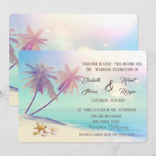Invitation Mariage Palms Beach Seashells (Devant / Derrière)