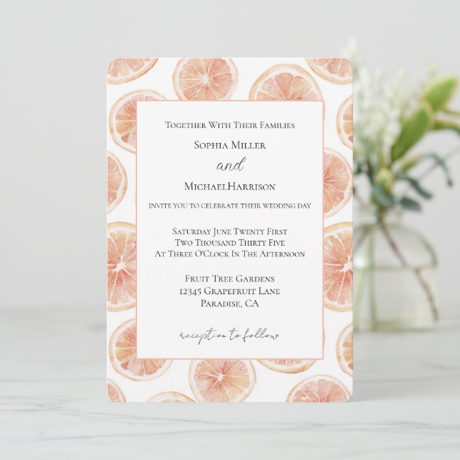 Invitation Mariage Pamplemousse Brise d'Été (Debout devant)