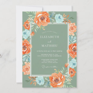Invitation Mariage Paon Azur Corail