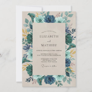 Invitation Mariage Paon Indigo Ardoise
