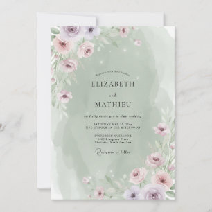 Invitation Mariage Paon Lilac Sage