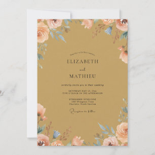 Invitation Mariage Paon Peach Or