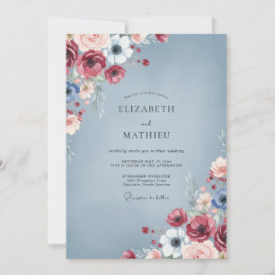 Invitation Mariage Paon Rouge Ardoise
