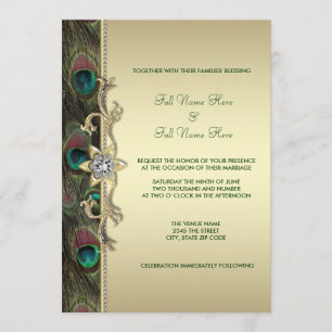 Invitation Mariage Paon Vert Émeraude et Or