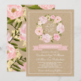 Invitation Mariage papier Kraft Pony rose pâle