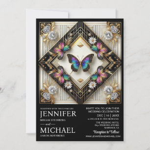 Invitation Mariage papillon arc-en-ciel Art Déco de luxe