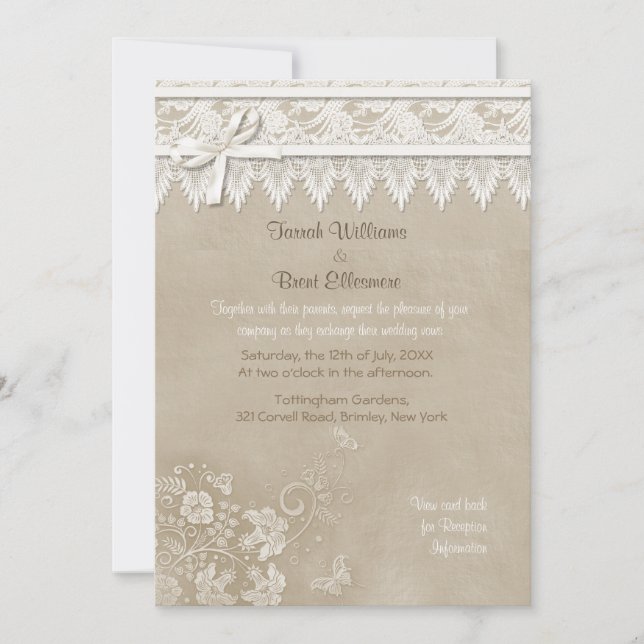Invitation Mariage papillon de dentelle florale (Devant)