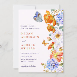 Invitation Mariage papillon de jardin fleuri