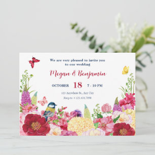 Invitation Mariage papillon d'oiseau fleuri
