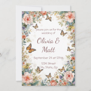 Invitation Mariage Papillon Fleur Sauvage Cottagecore Fantais