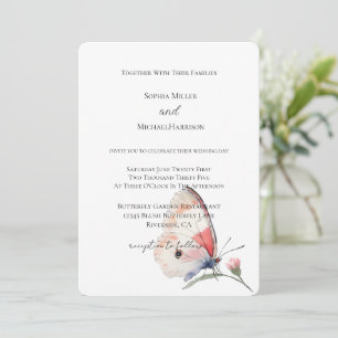 Invitation Mariage Papillon Floral au Pêche Rosé