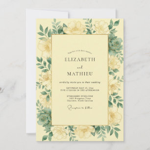 Invitation Mariage papillon jaune feuille de jardin