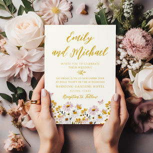 Invitation Mariage papillon jaune rose fantaisiste de fleurs