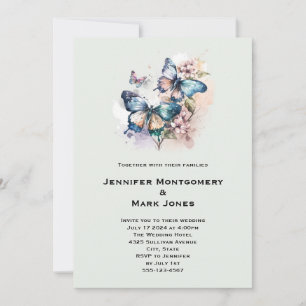 Invitation Mariage Papillons et Fleurs Magnifiques