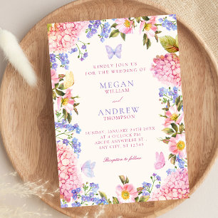 Invitation Mariage papillons floraux rose violet