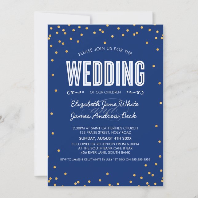 Invitation MARIAGE parties scintillant en or mignon confetti  (Devant)