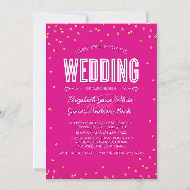 Invitation MARIAGE parties scintillant en or mignon confetti  (Devant)