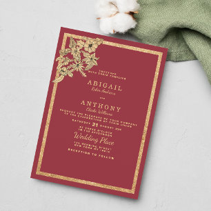 Invitation Mariage parties scintillant fleurie chic en or ros