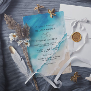 Invitation Mariage pas cher avec code QR sur la plage de l'oc