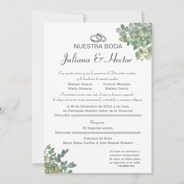 Invitation Mariage Pastel Blue and Greenery (Devant)