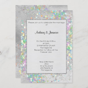 INVITATION MARIAGE PASTEL HOLOGRAPHIQUE EN MARBRE D'ARGENT BR