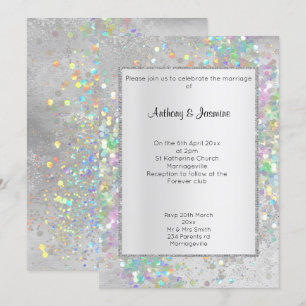 Invitation Mariage PASTEL HOLOGRAPHIQUE EN MARBRE D'ARGENT ÉL