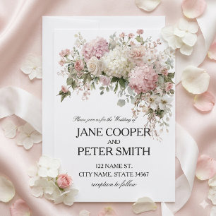 Invitation Mariage pastel hydrangeas et roses Budget