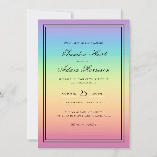 Invitation Mariage Pastel Ombre Rainbow Colors (Devant)