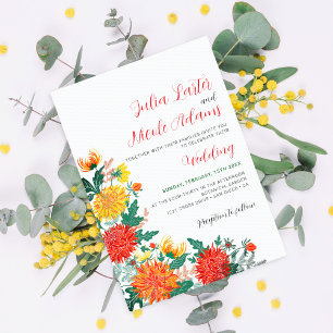 Invitation Mariage Pastel Orange Yellow Spring Dahlia Fleurs