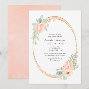 Invitation Mariage Pastel Rose Floral Géométrique