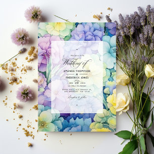 Invitation Mariage Pastel Vert, Jaune Beurre et Lavande