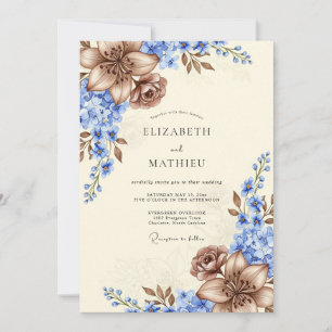 Invitation Mariage pastoral rustique bleu clair