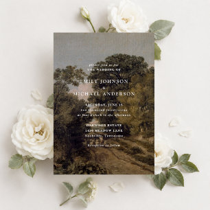 Invitation Mariage paysage rustique, beaux-arts vintage
