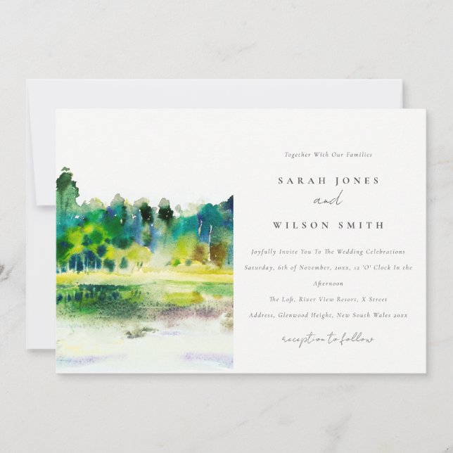 Invitation Mariage paysager Chic Campagne Mountain River (Devant)