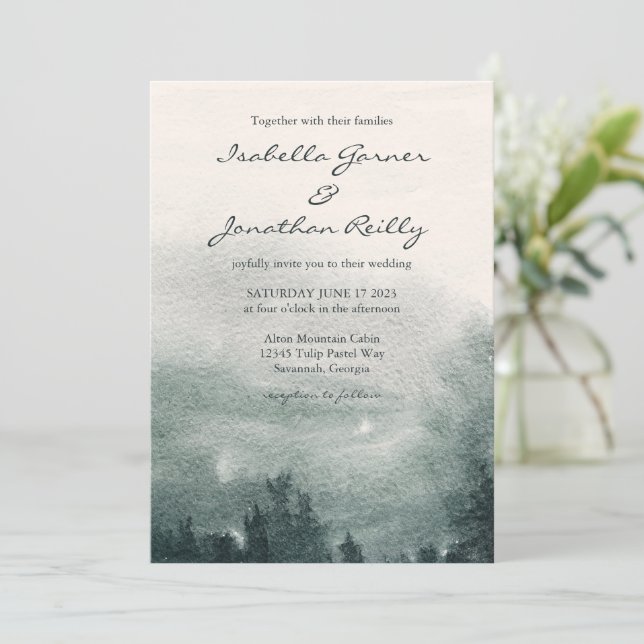 Invitation Mariage paysager de la forêt d'aquarelles Abstrait (Debout devant)