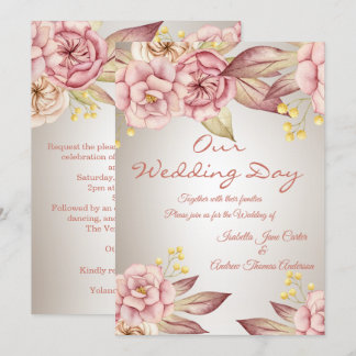 Invitation Mariage Peach Bouquet Floral Fleur Rose