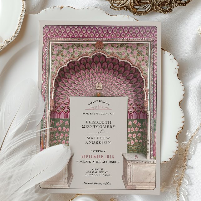 Invitation Mariage Peacock Arch Motif de luxe inspiré par l'I (Créateur téléchargé)