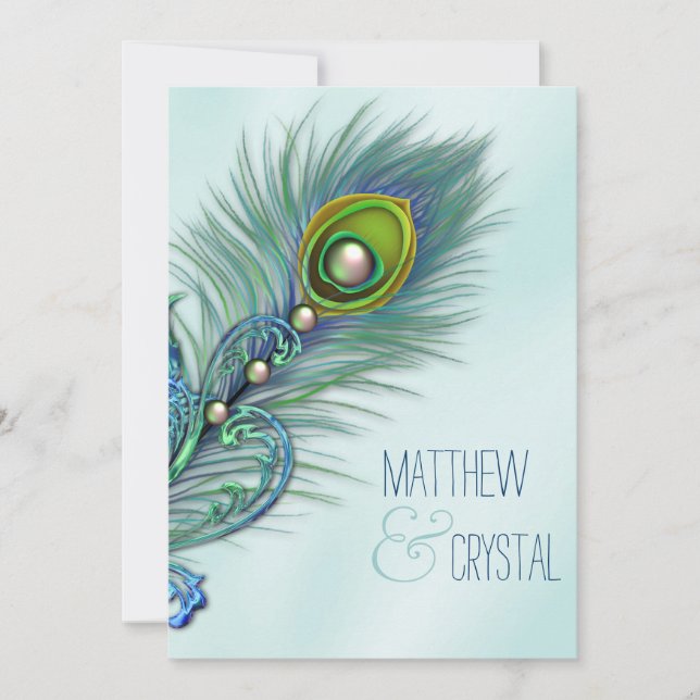 Invitation Mariage Peacock bleu pourpre et Turquoise (Devant)