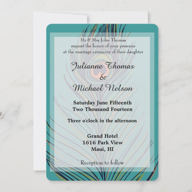 Invitation Mariage Peacock Feather (Devant)