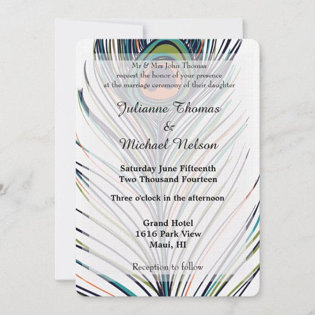 Invitation Mariage Peacock Feather (Devant)