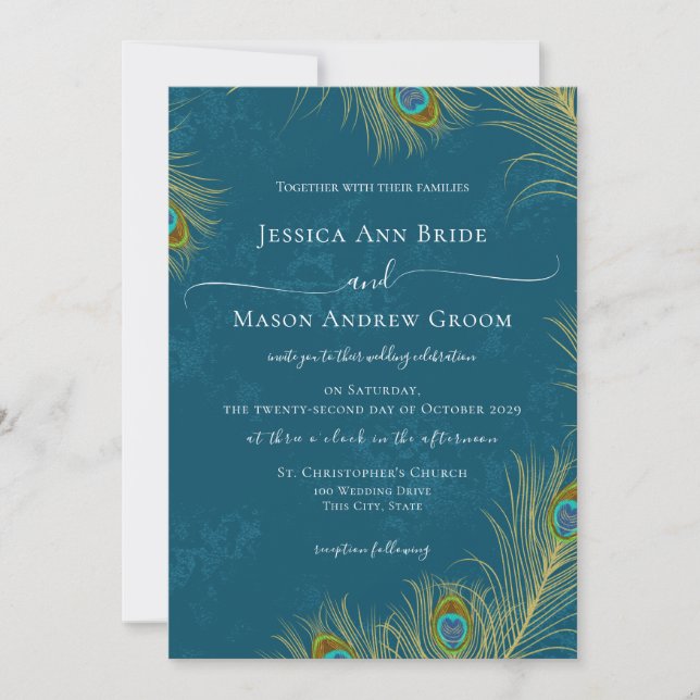 Invitation Mariage Peacock Feathers (Devant)